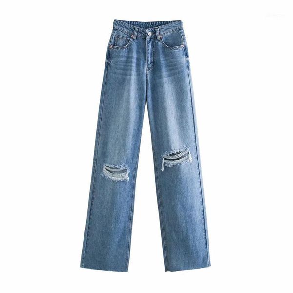 

woman jeans high waist clothes denim clothing blue streetwear vintage quality 2021 fashion hole harajuku straight pants1