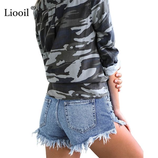

liooil black plus size women casual mid waist cotton rave jean short button pockets tassel denim shorts y200822, White;black