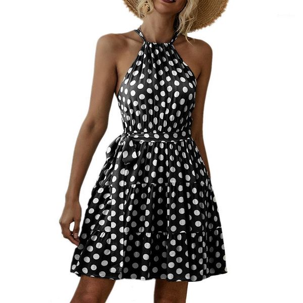 

women's swimwear women sleeveless boho dress dot print casual lady halter ruffles string bandage mini beach sundress summer beachwear /, White;black