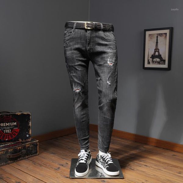 

men classic ripped skinny stretch jeans1, Blue
