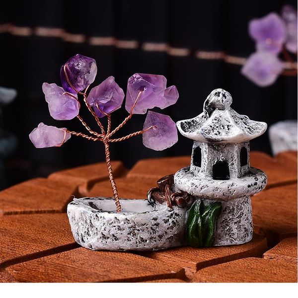 

1pc natural amethyst tree crystal quartz mineral ornaments tree of life home decoration lucky tree healing pavilion qylwma, Black