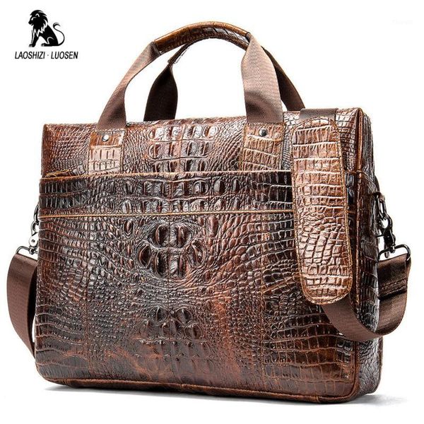 

2019 men's briefcase crocodile genuine leather business handbag for 14' lapcasual shoulder bag vintage messenger bags1