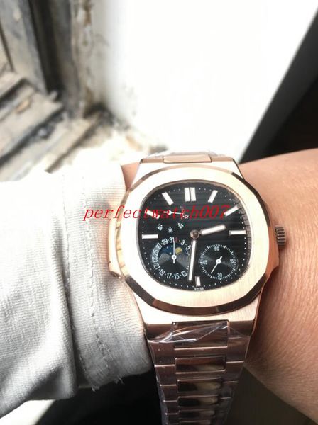 

premium manufacturer classic series luxury pp nautilus 5712/1a black dial automatic mens watch 18k rose gold reserve sport, Slivery;brown