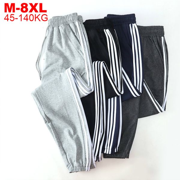 

sweat pants men black grey cotton sweatpants large size men's trousers plus size 6xl 7xl 8xl striped joggers sports pants man 201106