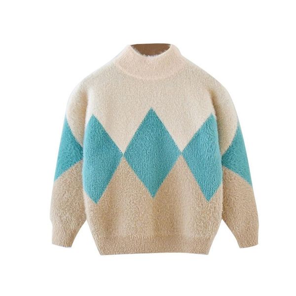 

pullover baby girl autumn and winter warm knitted sweater girl's contrast thick cotton casual, Blue
