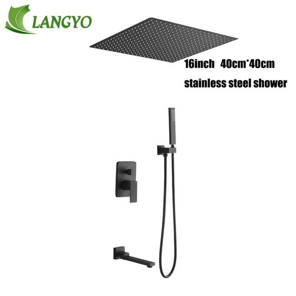 

langyo brass square black shower set bathroom 16inch rain shower head faucet ceiling shower arm diverter mixer handheld wmttgt petsyard