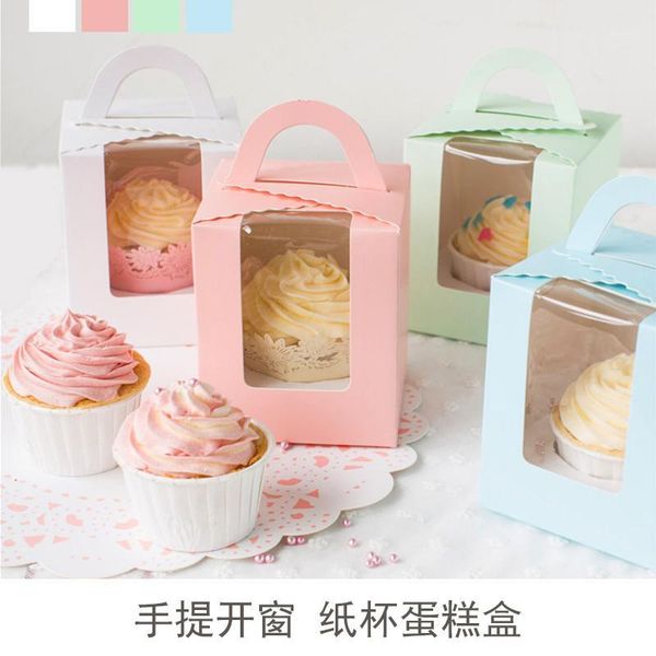 

20pcs kraft paper box with handle wedding gift box muffin packaging dessert baking package pvc window cupcake1