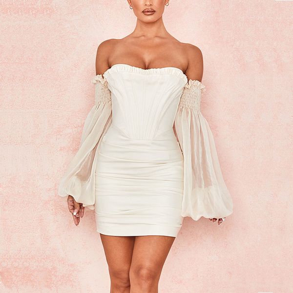 

long lantern sleeve women dress summer slash neck lace bodycon celebrity evening party dress high quality, Black;gray