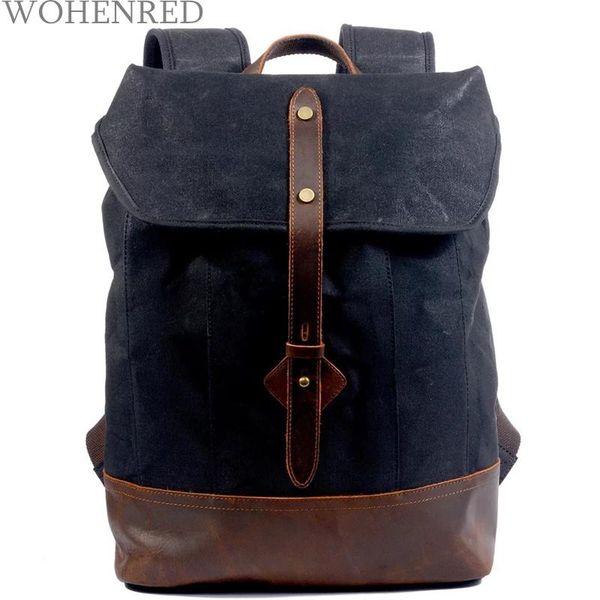 

brand designer vintage canvas leather lapbackpack for men school bag large capacity waterproof travel rucksack male bagpack