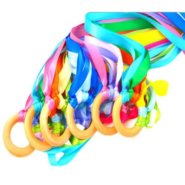 

baby ribbon ring rainbow natural wooden teether baby teething toys newborn sensory toy shower gift 6 designs dw6264