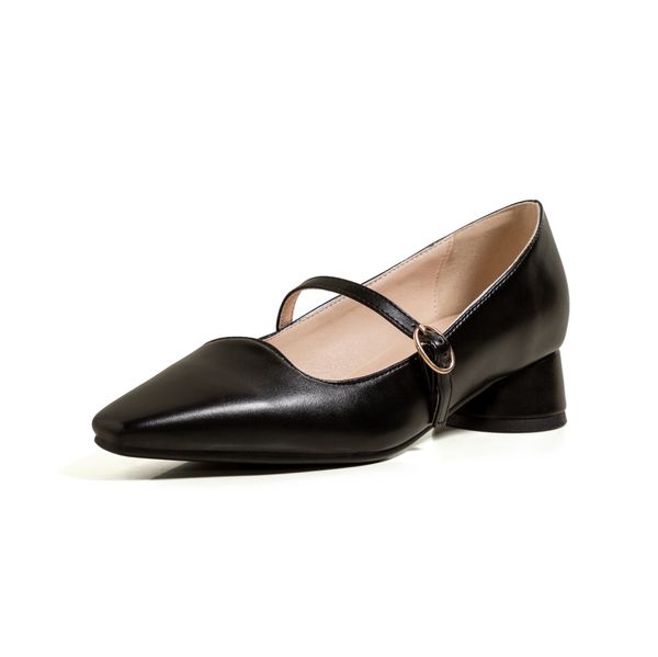 

2021 the new comfortable party style square foot toe pumps buckle mary jane black khaki average with thick heels women's shoes w9zd