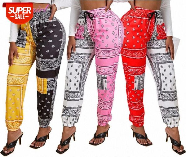 

bandanna paisley print sportswear draped jogger women fashion high waist drawstring long sweatpant streetwear trousers #jn8z, Black;white