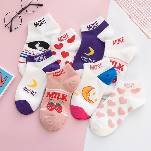 

10pcs colorful fruit invisible short woman sweat summer comfortable cotton girl women's boat socks ankle low female1, Black;white