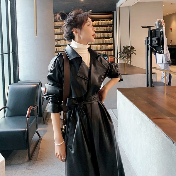 

black goth trench coat 2021 autumn new style vintage fashion luxury woman costume designer rpjg, Tan;black