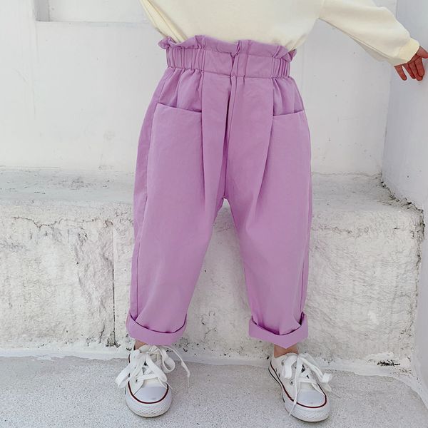 

spring fashion girls cotton high waist casual trousers kids fashion all-match 2 colors trousers y200704, Blue