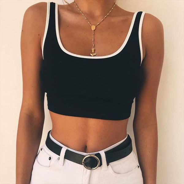 

casual tank women cropped sleeveless tank female vest halter 2020 summer backless crop camisole vest, White