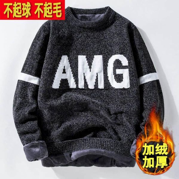 

fleece sweater men's round neck korean version trend women men's bottoming shirt thick warm clothing sweater winter keep warm, White;black