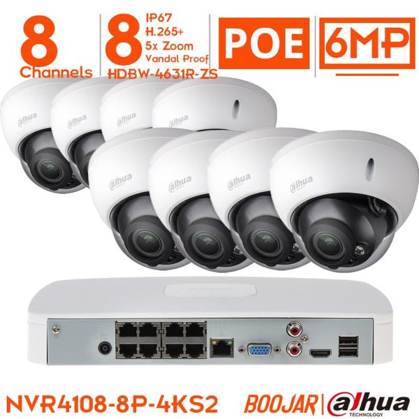 

wireless camera kits dahua surveillance system 4k video recorder nvr4108-8p-4ks2 with 6mp 5x motorized optical zoom ipc-hdbw4631r-zs 8poe po