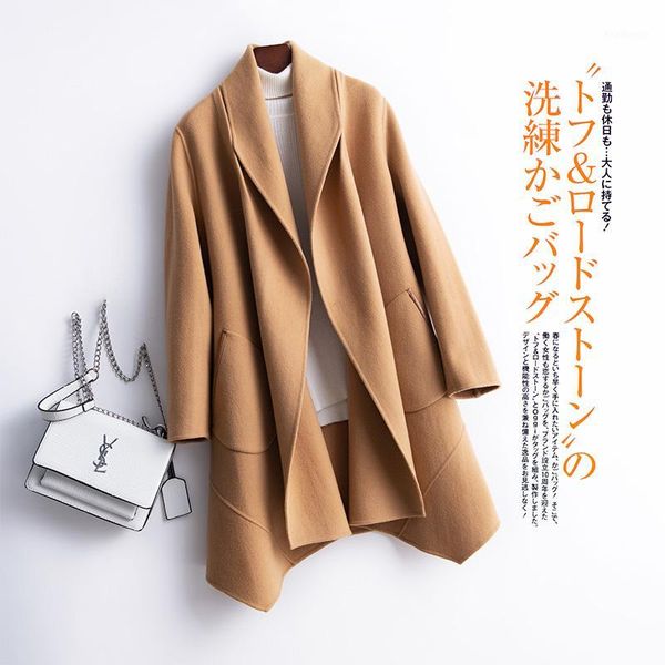 

bareskiy 2019 new 100% wool ladies coat knitted cashmere cardigan solid color long cashmere woolen coat warm casual jacket1, Black