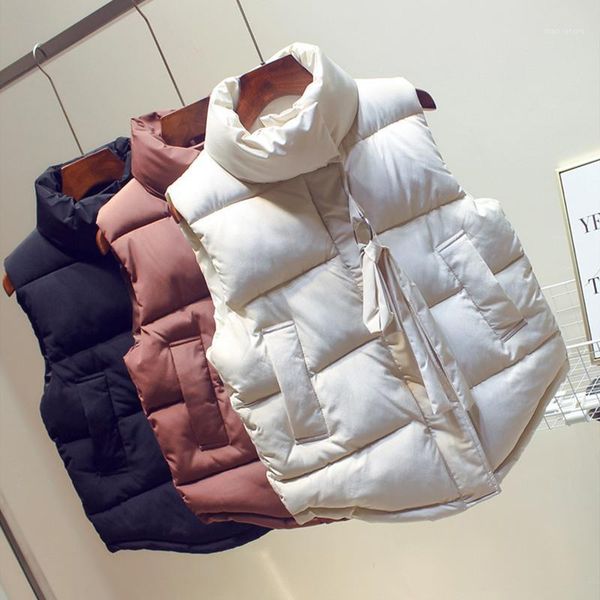 

fmfssom new autumn solid zipper sashes women vest jacket casual padded warm outerwear cotton liner female black white1, Black;white