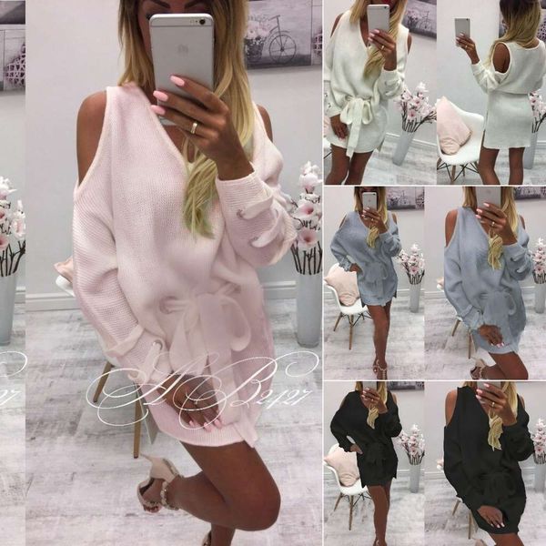 

2020 new belt off shoulder women's sweater woolen drs, White;black