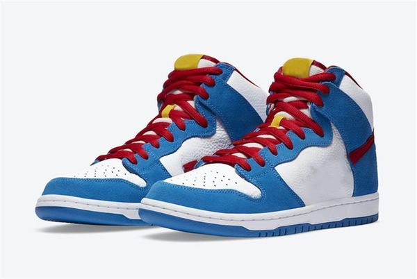 

2021 new sb dunk high doraemon light p blue speed yellow university red men women skateboard shoes sports sneakers with box, Black