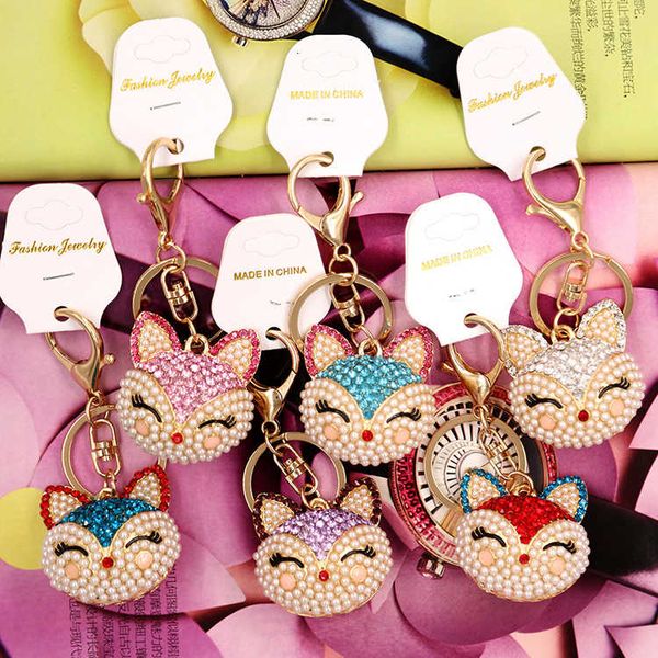 

ring keychain for handbag car cute artificial fox inlay simulated pearl pendant key chains amazing iayo, Silver