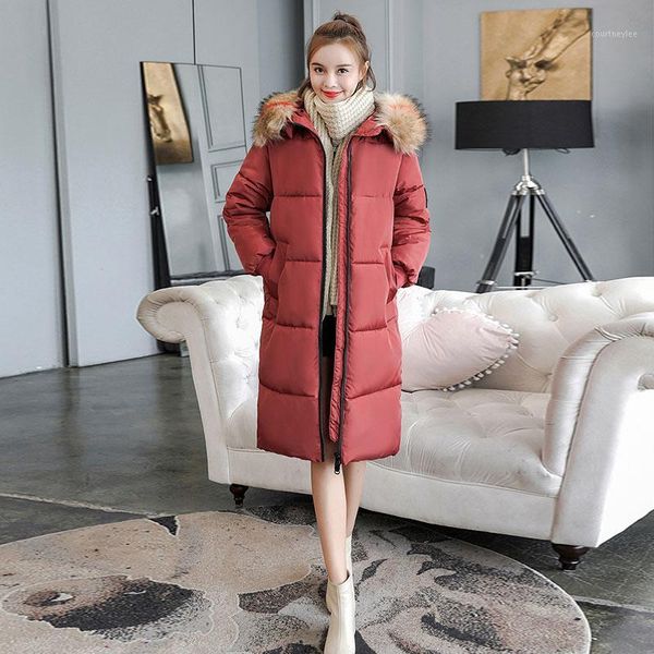 

long padded coats thick winter women parka loose warm outerwear plus size down cotton jacket hooded fashion femme hiver -7xl1, Black