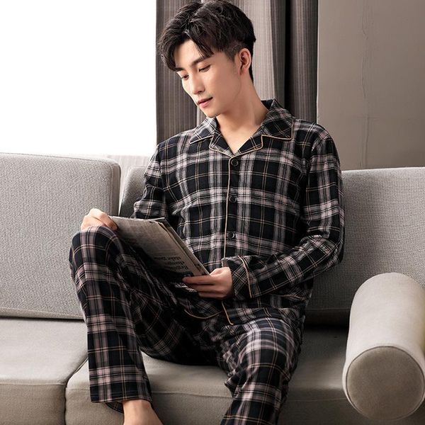 

men's sleepwear flannel winter long-sleeved coral fleece thickened home service two-piece pyjamas warm sleeping nightwear pajamas, Black;brown