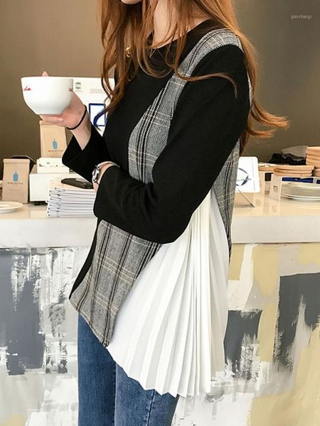 

qooth autumn women's loose blouse cotton solid medium length full sleeve blouses o neck casual female student qt1681, White