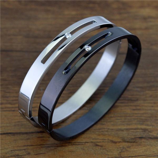 

bangle charms hollow out stainless steel couple bracelets for women wholesale jewelry gifts fashion inlaid cubic zirconia bangles, Black