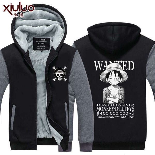 

king's autumn and winter sweater pirate luffy joba thick plush men's coat sports peripheral luminous clothing, Gray