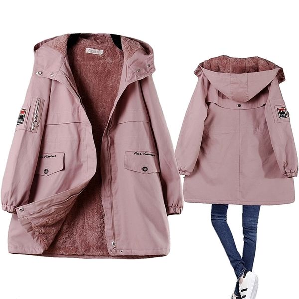 

winter fleece women parka female hooded mid length quilted warm winter coat padded pink blue woman windbreaker jacket large size 201208, Black