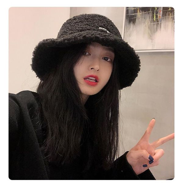 

wide brim hats fisherman's hat warm black imitation lamb fluffy basin winter, Blue;gray