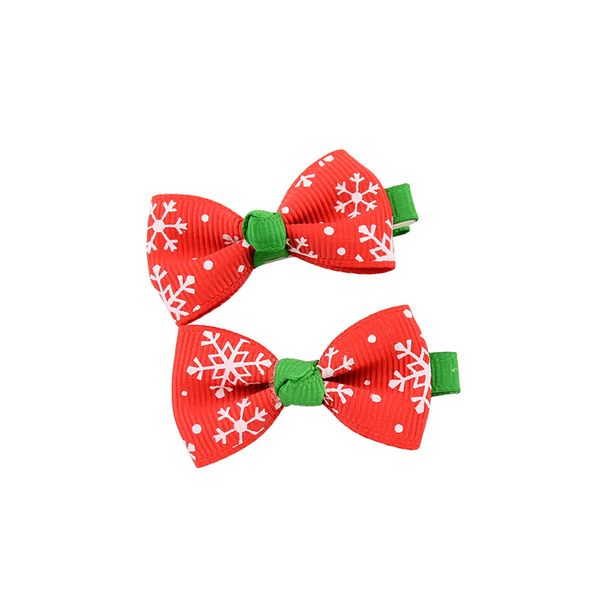 

cute baby christmas clips barrette 2" ribbon bow clip girl hair boutique bows snowflake printed bow hairpin for baby children accessori, Slivery;white