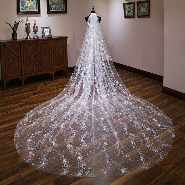 Blingbling Weiße Brautschleier 2021 Mode Tüll Pailletten Arabische Kathedrale Hochzeitsschleier 3*4m Lang Luxus Glitzer Brautschleier Kopfbedeckung AL8232