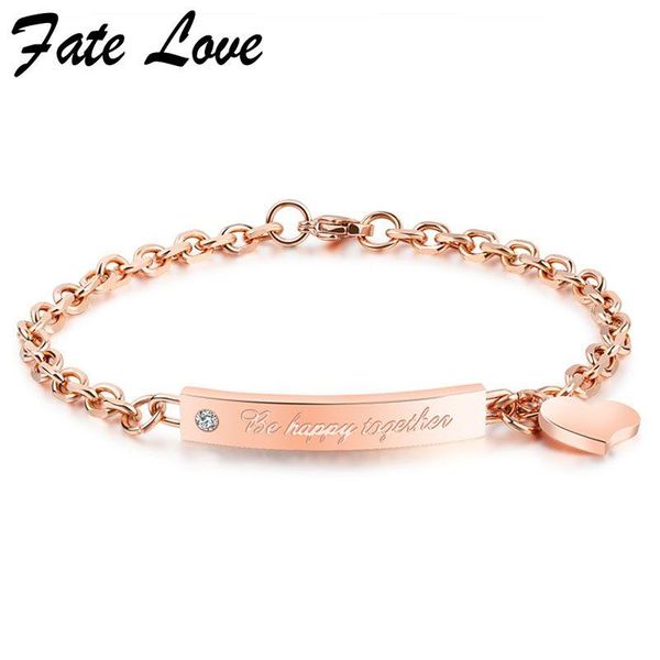 

charm bracelets fate love rose gold color for women fashion jewelry pulseras mujer stainless steel heart pendant bracelet cute, Golden;silver