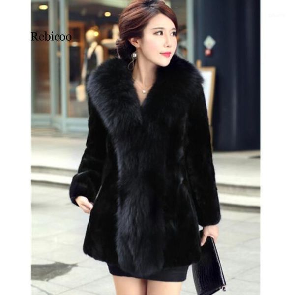 

plus size 5xl women fashion fur coat winter for women faux fur collar long jacket with sections for a rest mink coats1, Black
