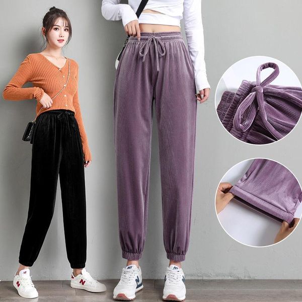 

2021 autumn winter warm female casual golden velvet pants harem pants fashion slim sweatpants korean loose woman y41, Black;white