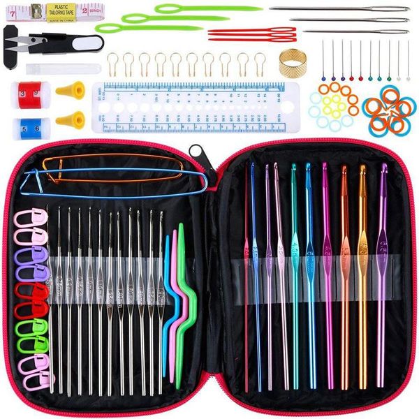 

sewing notions & tools crochet hook set 100pcs pack hooks big size soft handle needles yarn weave knitting with bag, Black
