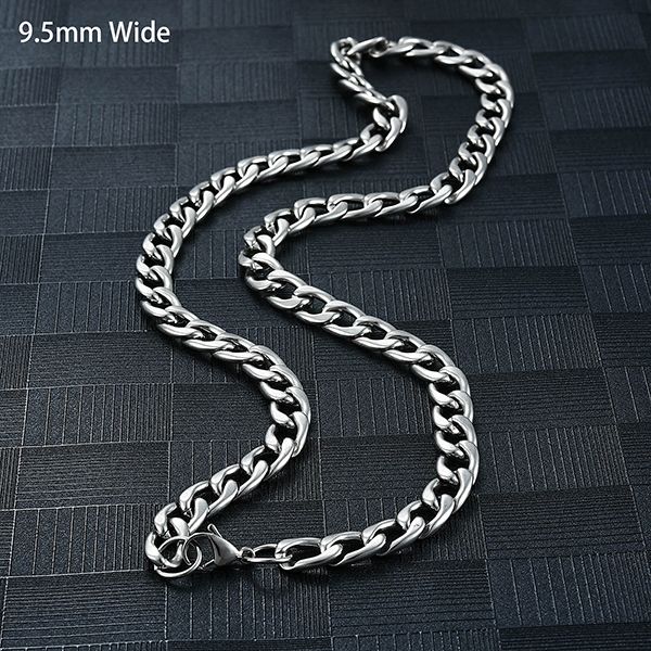 

men's necklace round cuban link stainless steel chain steel tone punk boy male jewelry gifts, Silver