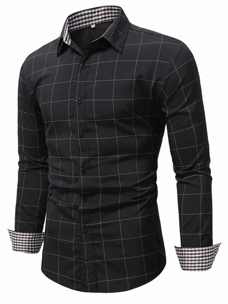 

men grid print button up shirt n65k#, White;black