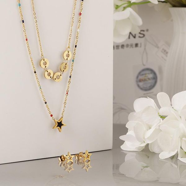 

chains european and american fashion simple five-pointed star necklace square color double clavicle chain, Silver