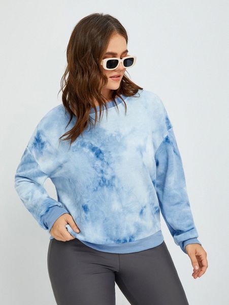 

plus tie dye drop shoulder sweatshirt f7jm#, Black