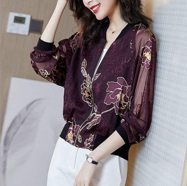

2021 chiffon sun-proof clothing women's baseball uniform new size big cardigan short female jacket bts5, Black;brown