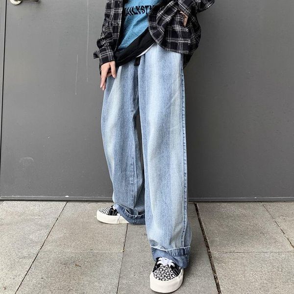 

men's jeans 2021 spring and winter korean retro wild straight loose casual personality youth clothing, Blue