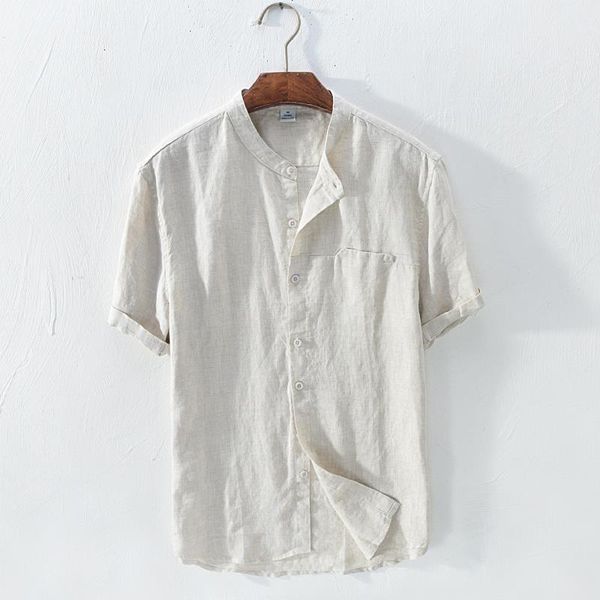 

2018 new arrival short sleeve 100% linen shirt men brand casual men shirt summer flax clothing shirts mens camisa masculina, White;black