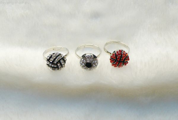 

volleyball new rings bowls basketball baseball softball ring rhinestone crystal bling sports girls, Golden;silver