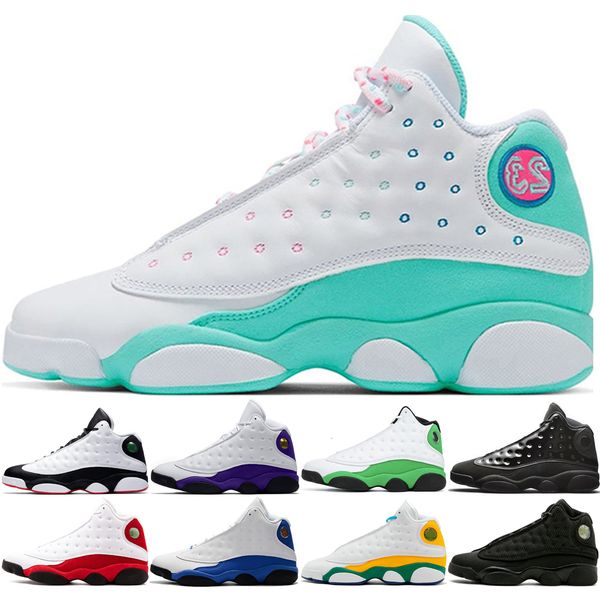 

13 13s men women basketball shoes white soar green pink playground flint luky green black cat he got game mens