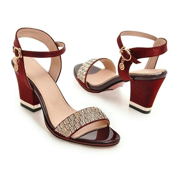 

women ankle strap heeled rhinestone sandals summer gladiator shoes woman chunky heels for women open toe party dress sandal, Black